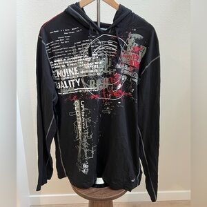 Men's Black Graphic Long Sleeve Hoodie Tee